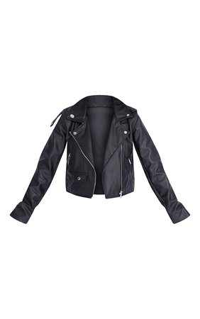Petite Black PU Biker Jacket With Zips | PrettyLittleThing USA