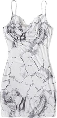 SOLY HUX Women's Spaghetti Strap Marble Print Bodycon Mini Slip Dress at Amazon Women’s Clothing store