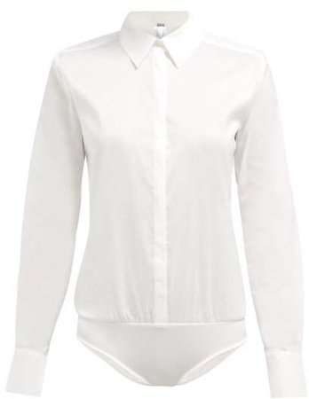 London Effect Cotton Blend Bodysuit - Womens - White