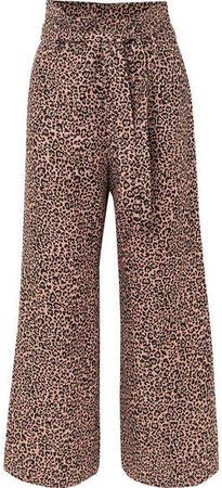 Jackie Cropped Belted Leopard-print Linen Wide-leg Pants - Leopard print