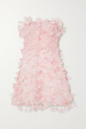 Pink Strapless feather-embellished silk-tulle mini dress | Dolce & Gabbana | NET-A-PORTER