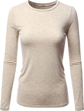LALABEE Women's Casual Long Sleeve Crewneck Stretch Slim Fit Basic Top T-Shirt Oatmeal S at Amazon Women’s Clothing store