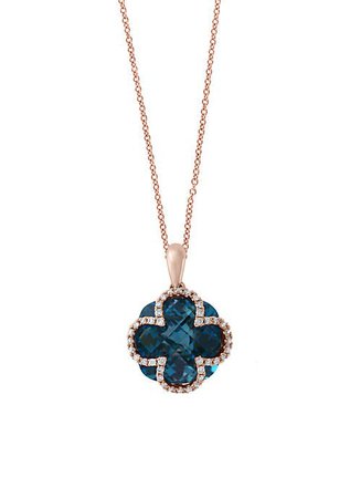 Effy® 8.40 ct. t.w. London Blue Topaz and 1/10 ct. t.w. Diamond Quatrefoil Shaped Pendant Necklace in 14k Rose Gold