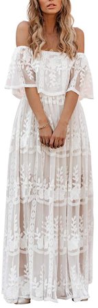 white lace off the shoulder maxi dress