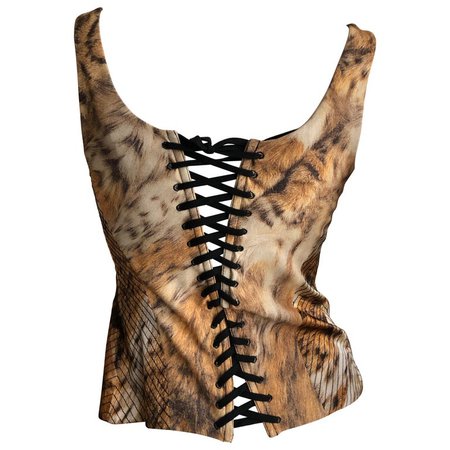 Roberto Cavalli Vintage Leopard Print Corset Bustier with Lace Up Details For Sale at 1stdibs
