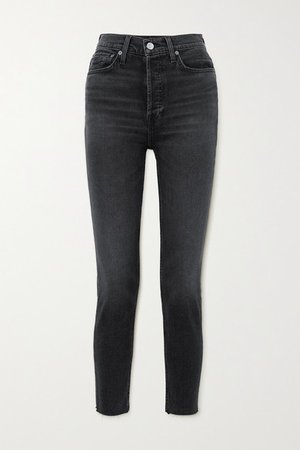 90s Cropped Frayed High-rise Skinny Jeans - Black