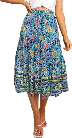 Amazon.com: MEROKEETY Womens Elastic High Waist Leopard Print Polka Dot A-Line Swing Midi Skirt (03-Green, Small) : Clothing, Shoes & Jewelry