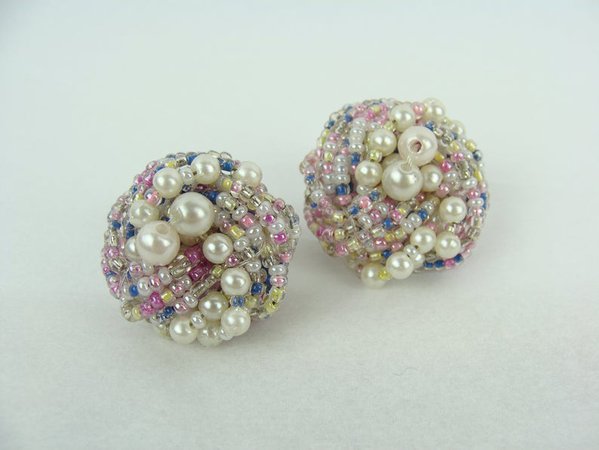 Vintage Beaded Earrings 80s Pastel Seed Bead Faux Pearl | Etsy