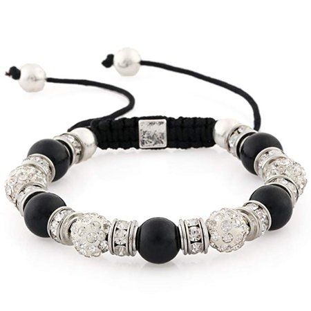 Morella Women's Bracelet with Stone Beads Zirconia Adjustable Silver Black: Amazon.co.uk: Jewellery
