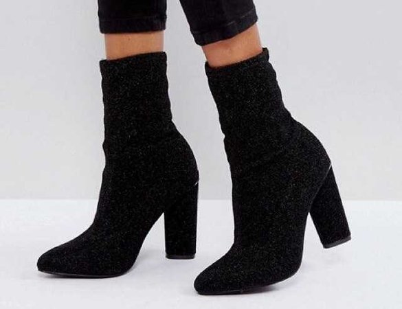 ASOS Glamorous Black High Sock Heeled Ankle Boots