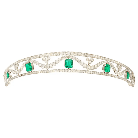 1910 Chaumet Paris Emerald Diamond Platinum Tiara