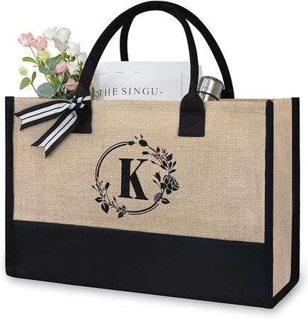 Amazon.com: TOPDesign Initial Jute/Canvas Tote Bag, Personalized Present Bag, Suitable for Wedding, Birthday, Beach, Holiday, is a Great Gift for Women, Mom, Teachers, Friends, Bridesmaids (Letter K) : Clothing, Shoes & Jewelry