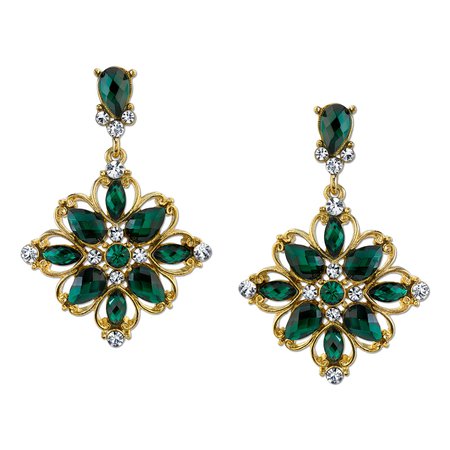 1928 Jewelry Gold-Tone Emerald Green Pear Shaped Large Post Drop Earrings