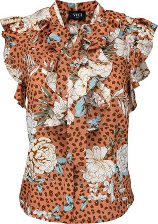 Vici Collection Floral Ruffle Tie Front Blouse | Nordstrom