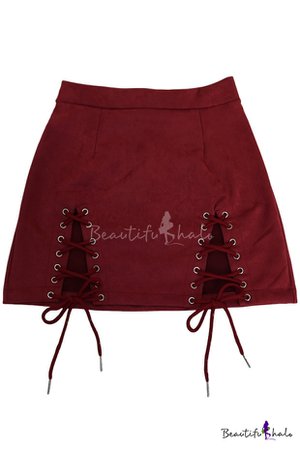 New Arrival Sexy Plain Lace Up Embellished Mini A-Line Skirt - Beautifulhalo.com