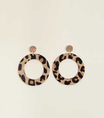 Brown Faux Fur Leopard Print Earrings | New Look