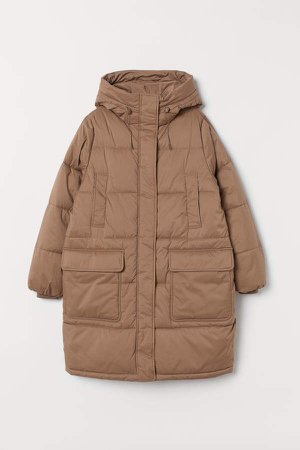 Padded Hooded Coat - Brown
