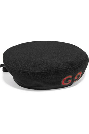 Gucci | Embroidered leather-trimmed felt beret | NET-A-PORTER.COM