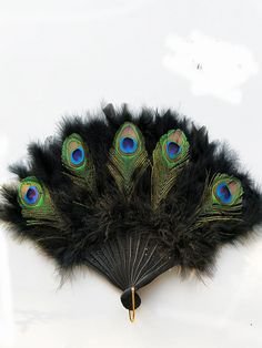 Girls Faux Peacock Feather Halloween Fan - Black / One Size