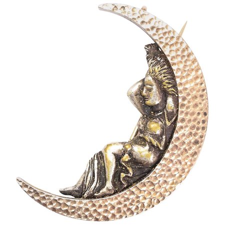 Antique Victorian Selene Crescent Moon Pendant Brooch For Sale at 1stDibs