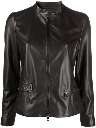 Emporio Armani fitted leather jacket - FARFETCH