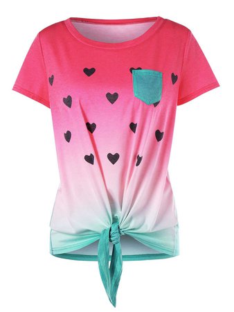 2018 Front Knot Pocket Watermelon Tee multicolor M In Tees & T-Shirts Online Store. Best Front Slit Dress For Sale | DressLily.com
