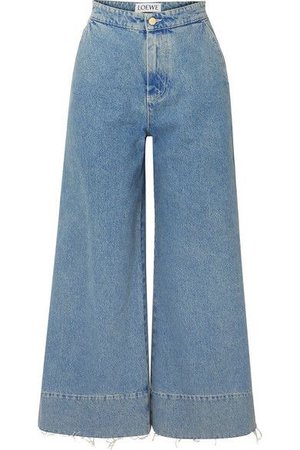 LOEWE Frayed cropped high-rise wide-leg jeans