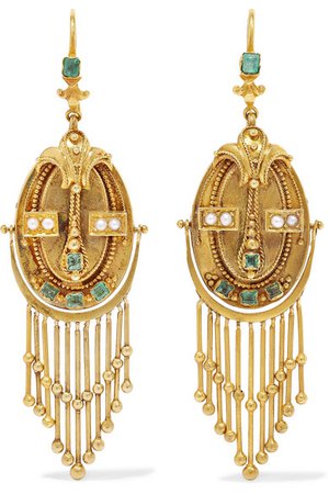 Fred Leighton | Victorian 18-karat gold, emerald and pearl earrings | NET-A-PORTER.COM