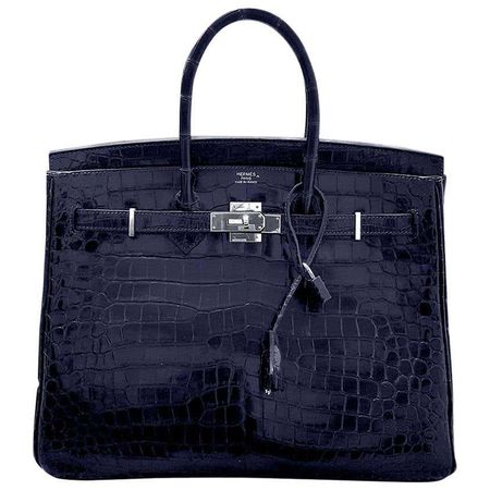 HERMES Birkin 35cm Crocodile Dark Blue Birkin Bag For Sale at 1stDibs
