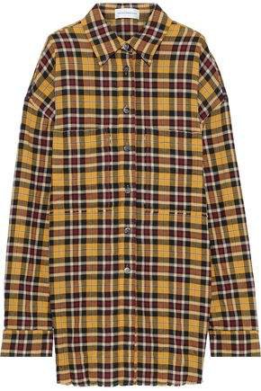 Frayed Checked Cotton-blend Flannel Shirt