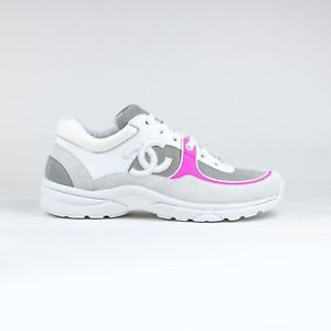 100% Authentic Womens NEW Chanel CC Logo Low White Pink Sneaker RARE! | eBay