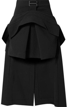 Asymmetric Layered Crepe Midi Skirt - Black