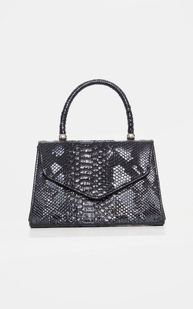 Black Croc Envelope Large Grab Bag | PrettyLittleThing USA