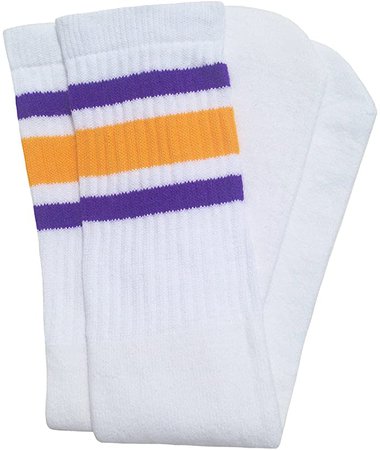 Amazon.com : Skater Socks 22" Knee high White tube socks with Purple-Gold stripes style 3 : Clothing