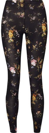 Floral-print Stretch-jersey Leggings - Black