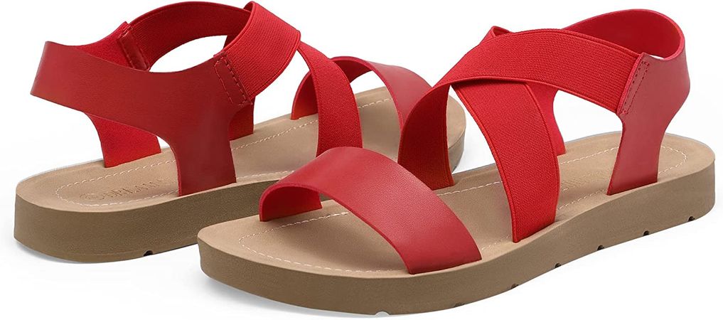 Amazon.com | DREAM PAIRS Women's Grey Flat Sandals for Women, Open Toe Elastic Cross Ankle Strap Fashion Summer Flat Sandals Size 8 M US Elena-1 | Flats