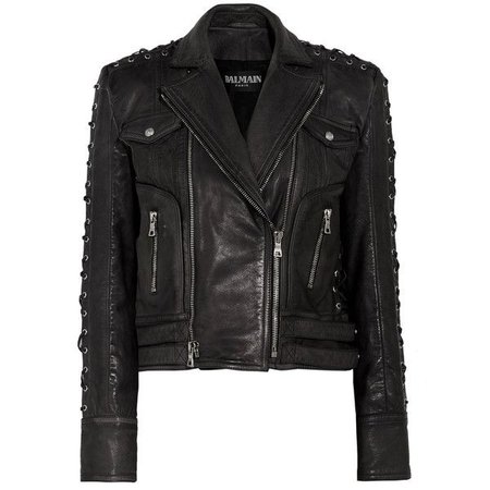 Balmain Lace up-detailed textured-leather biker jacket