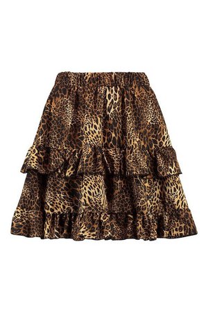 Mixed Leopard Print Tiered Mini Skirt | Boohoo UK