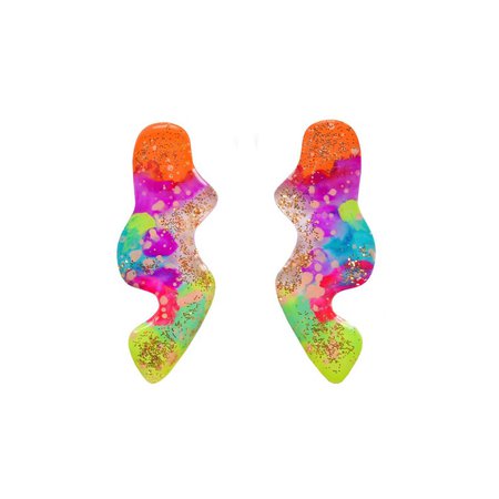Squiggle Stud Earring Rainbow Stud Earring Glitter Earring | Etsy