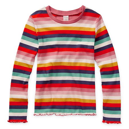Arizona Girls Round Neck Long Sleeve Graphic T-Shirt - Preschool, Color: Multi Stripe - JCPenney
