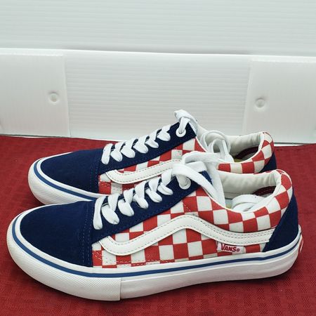 Vans Old Skool Red Blue Checkerboard Canvas Suede Shoes Sneakers Men Size 5.5 | eBay