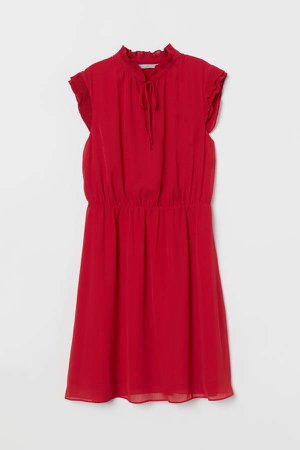 Cap-sleeved Dress - Red