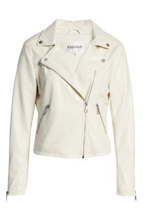 Vigoss Fringe Faux Leather Moto Jacket white