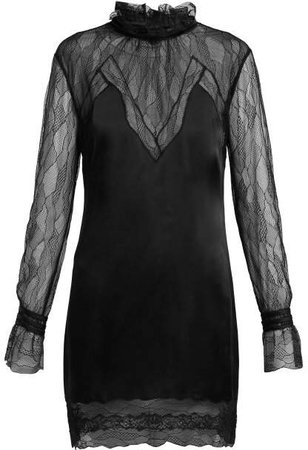 Lace And Satin Mini Dress - Womens - Black