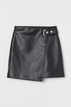 Faux leather wrapover skirt - Black - Ladies | H&M GB