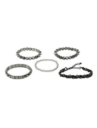 Blackheart Spike Stud & Chain Bracelet Set | Hot Topic