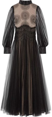 Appliquéd Tulle Gown - Black