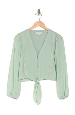 Lace Trim Knotted Long Sleeve Blouse | Nordstromrack