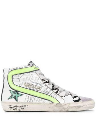 Golden Goose Slide leather high-top sneakers white & purple GWF00115F00024380262 - Farfetch