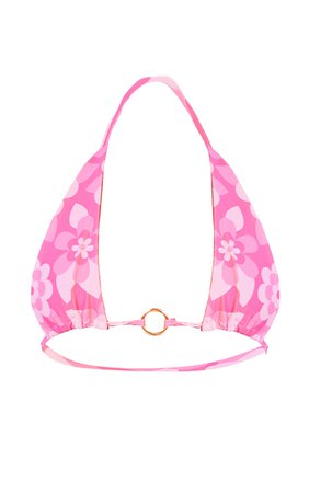 Pink Flower Ring High Apex Triangle Bikini Top | PrettyLittleThing CA